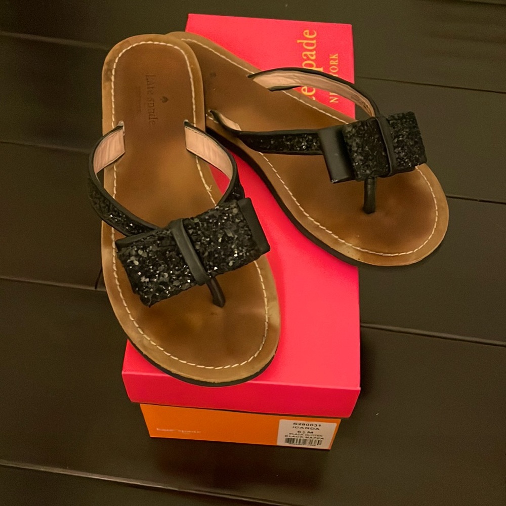 Kate Spade 6.5 Icarda Black Nappa Flip Flop